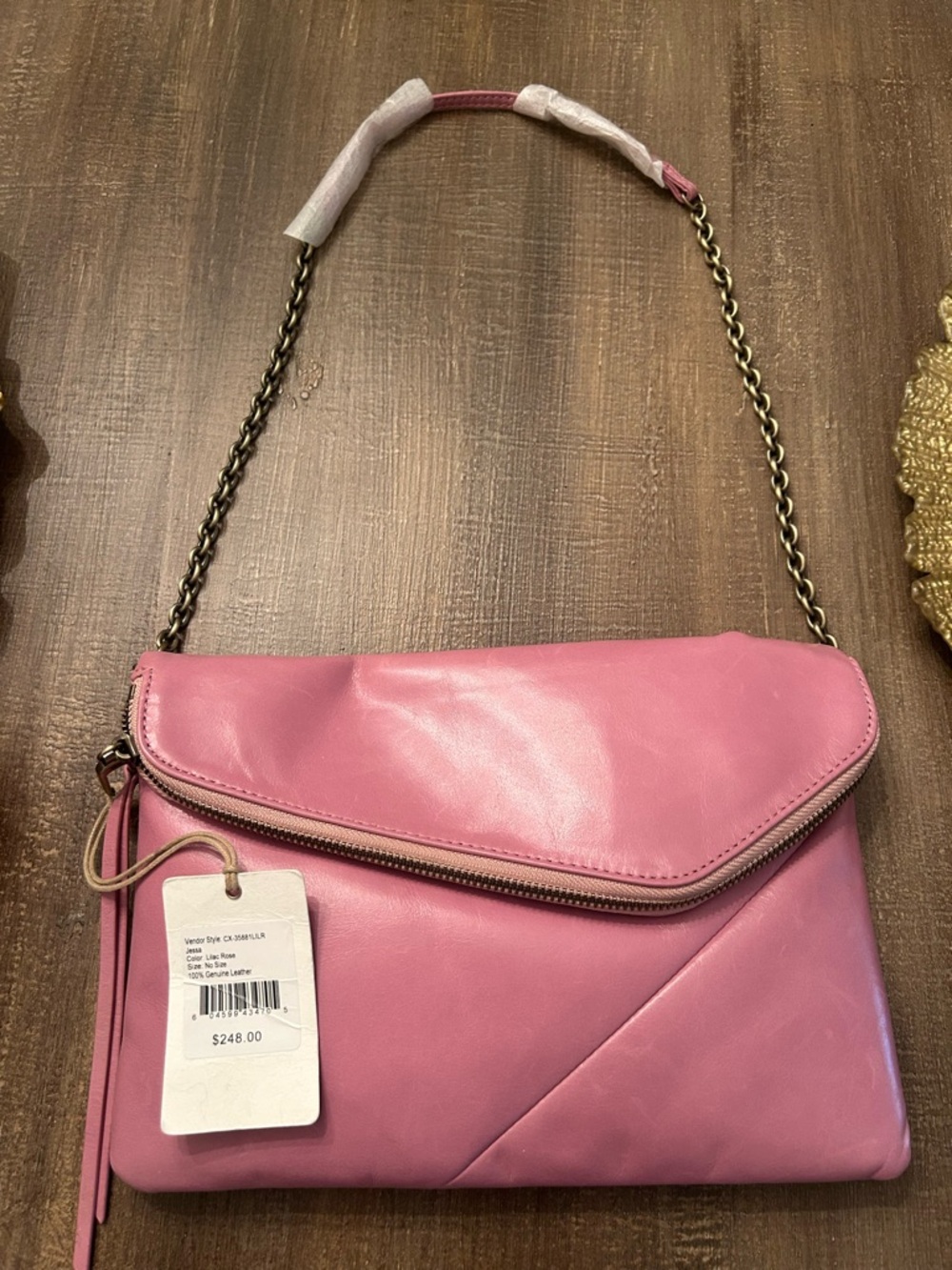 HOBO Pink Leather Chain-Handle Crossbody Clutch